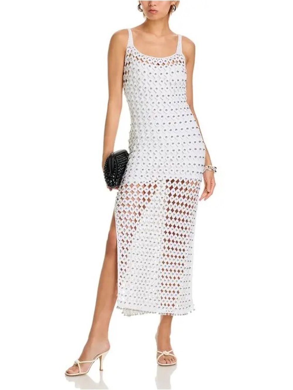 NWT TOCCIN - Clementine Crochet Beaded Midi- dress Optic Silver, Medium